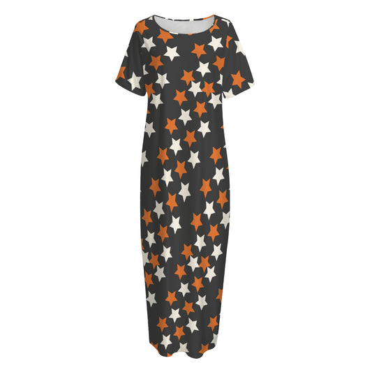 Halloween Star Pattern Print Short Sleeve Long Nightdress