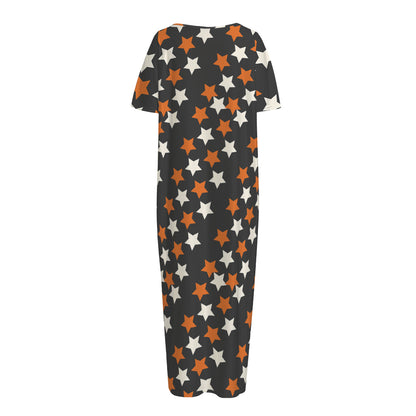 Halloween Star Pattern Print Short Sleeve Long Nightdress