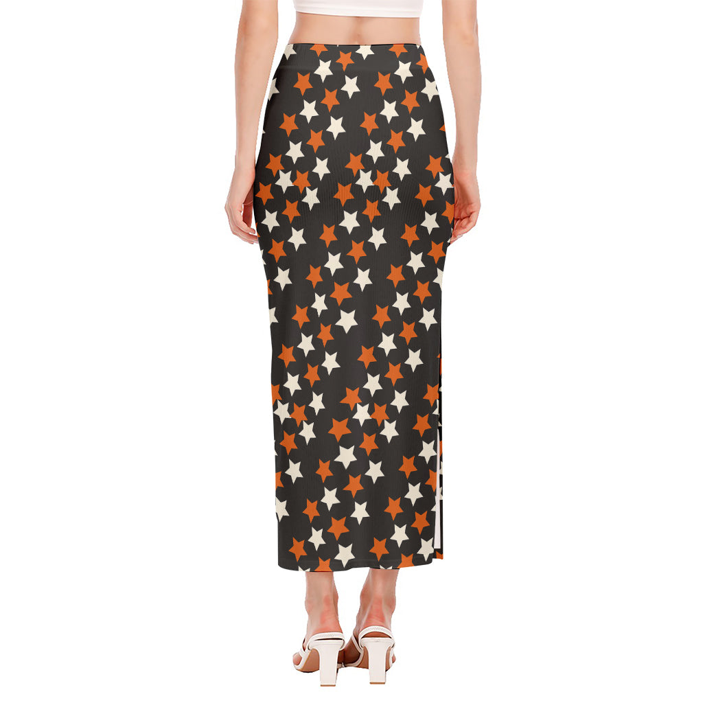 Halloween Star Pattern Print Side Slit Maxi Skirt
