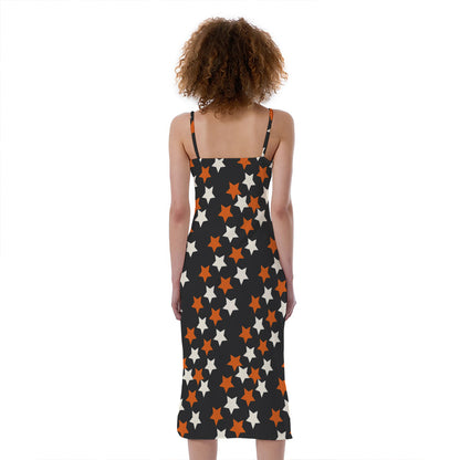 Halloween Star Pattern Print Slim Fit Midi Cami Dress