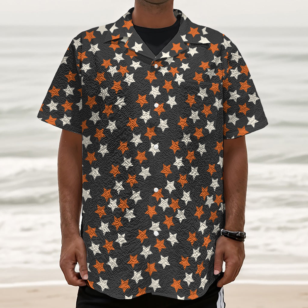 Halloween Star Pattern Print Textured Short Sleeve Shirt