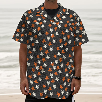 Halloween Star Pattern Print Textured Short Sleeve Shirt