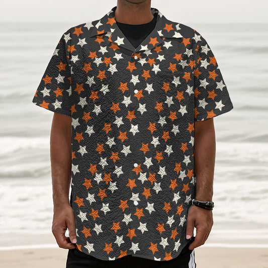 Halloween Star Pattern Print Textured Short Sleeve Shirt