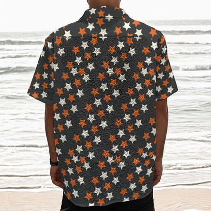 Halloween Star Pattern Print Textured Short Sleeve Shirt