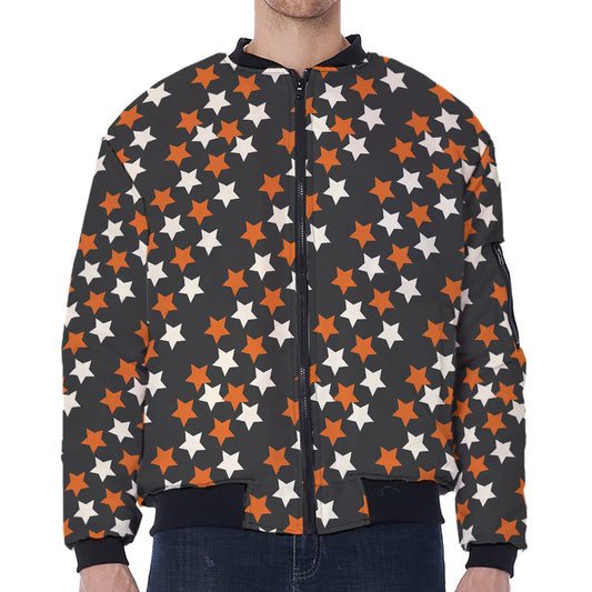 Halloween Star Pattern Print Zip Sleeve Bomber Jacket