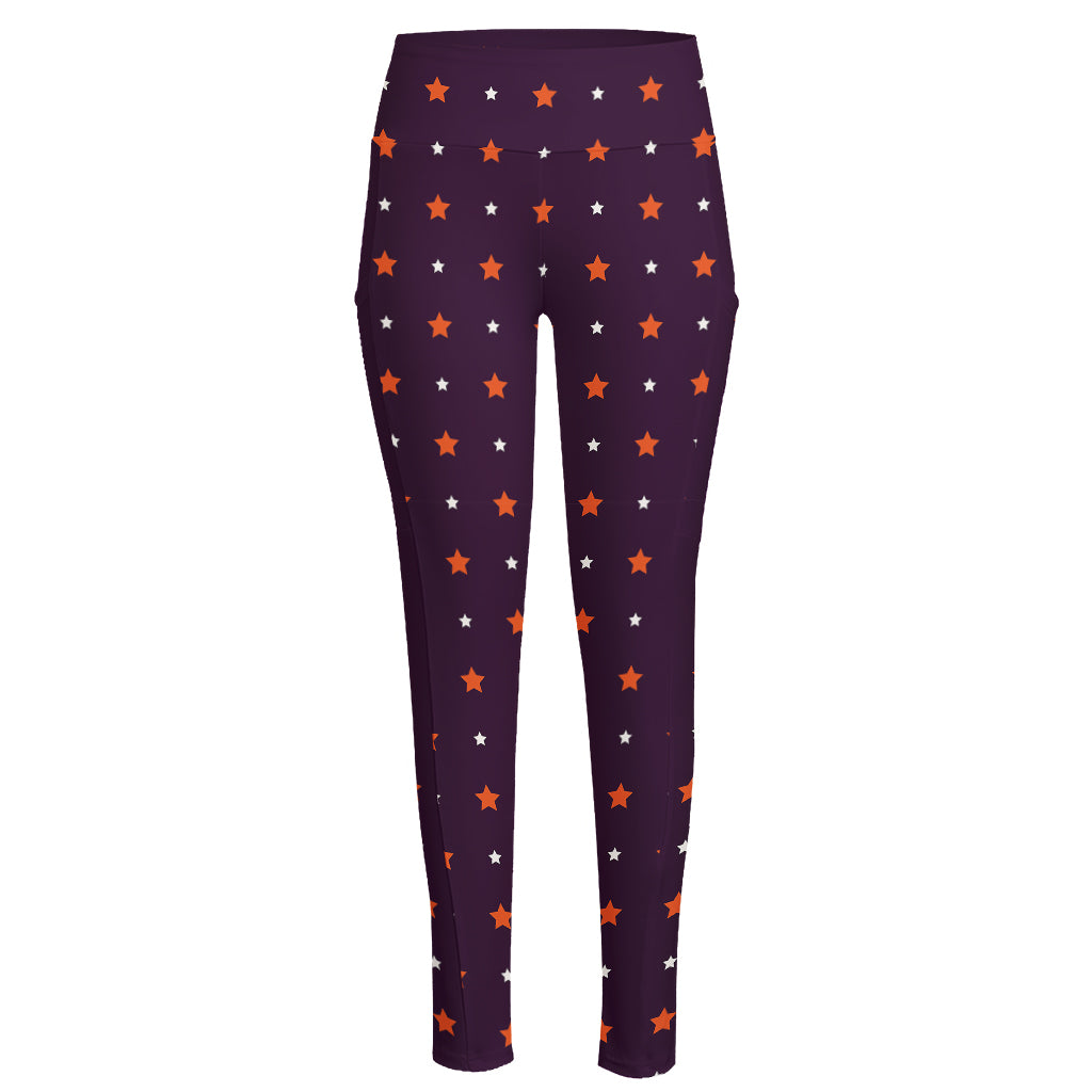 Halloween Stars Pattern Print High-Waisted Pocket Leggings