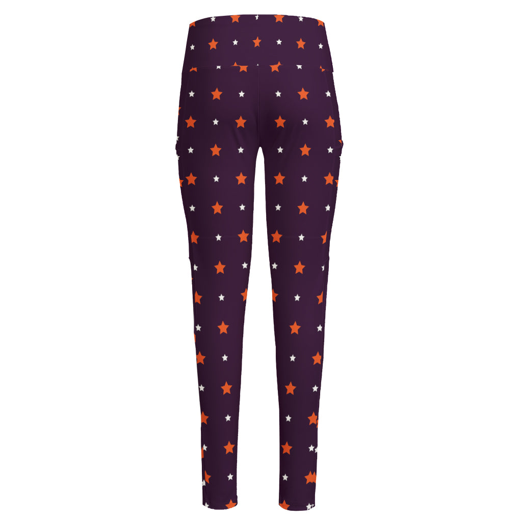 Halloween Stars Pattern Print High-Waisted Pocket Leggings