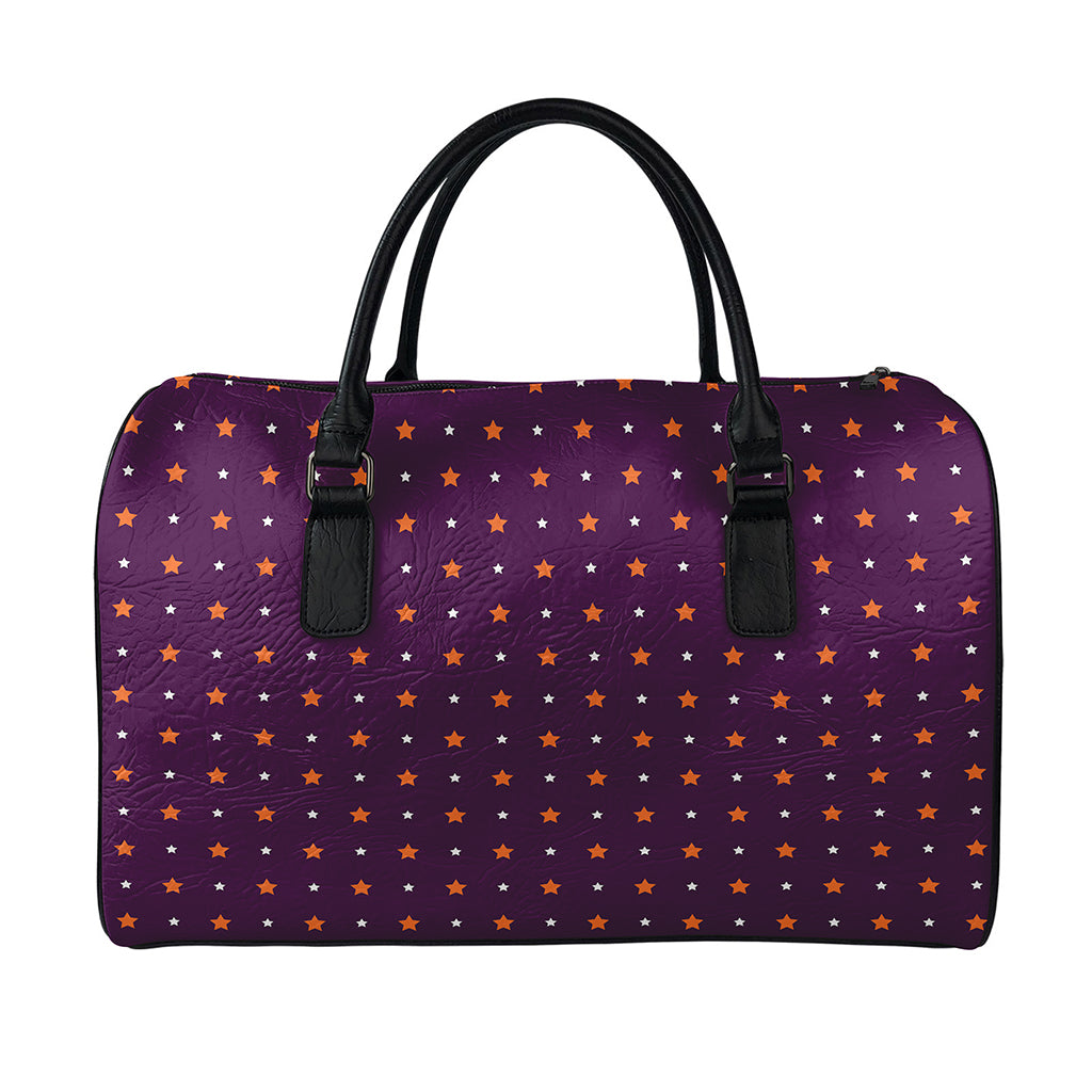 Halloween Stars Pattern Print Leather Duffle Bag