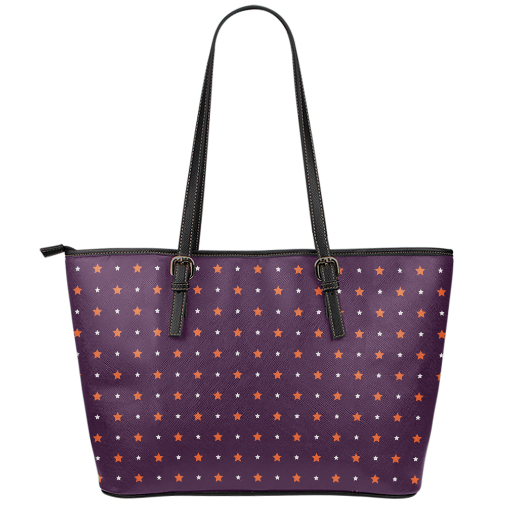 Halloween Stars Pattern Print Leather Tote Bag