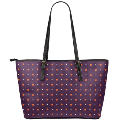 Halloween Stars Pattern Print Leather Tote Bag