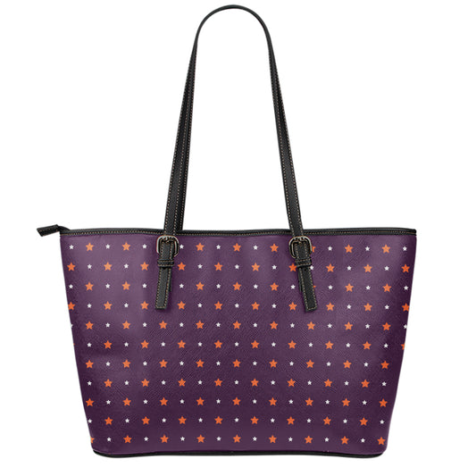 Halloween Stars Pattern Print Leather Tote Bag