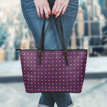 Halloween Stars Pattern Print Leather Tote Bag