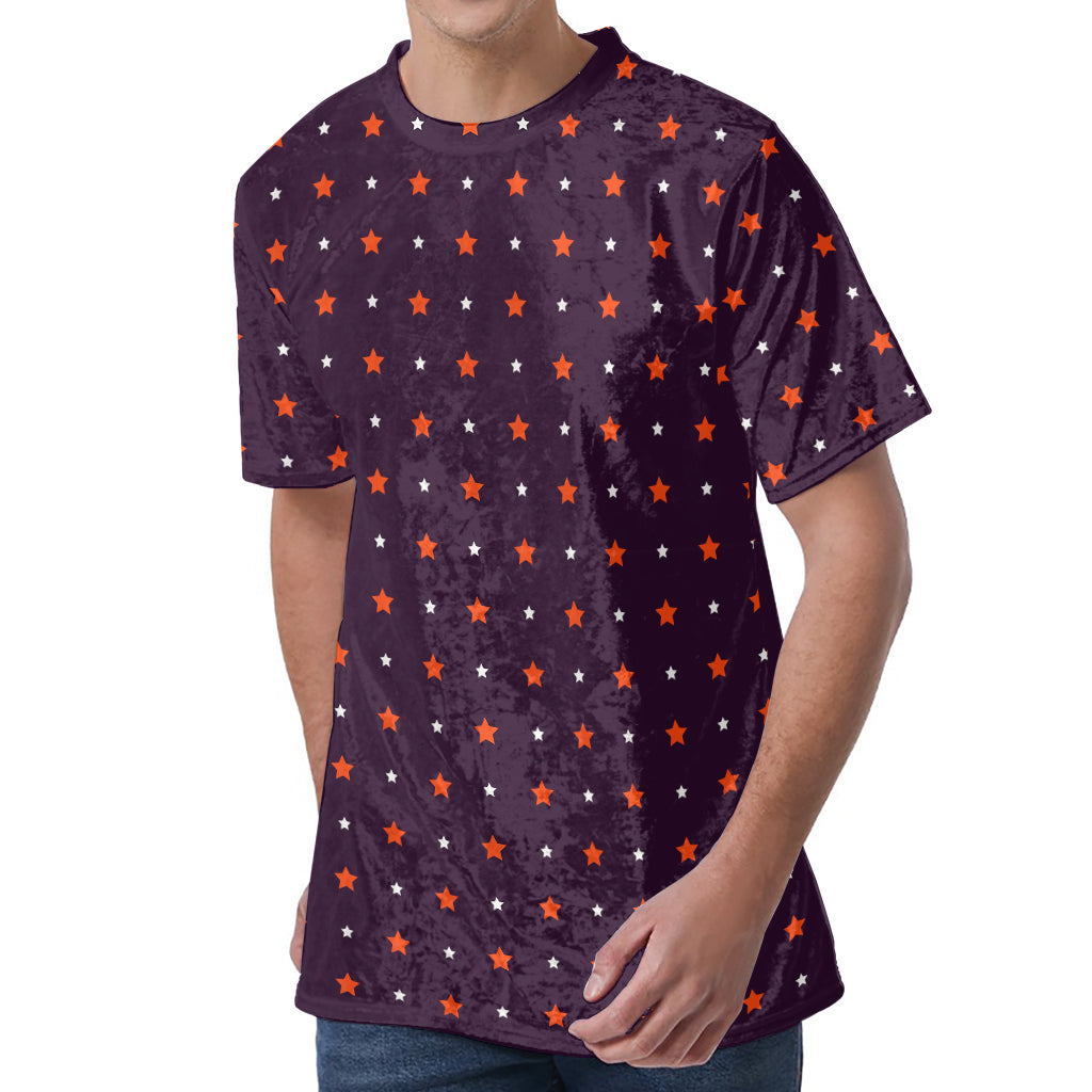 Halloween Stars Pattern Print Men's Velvet T-Shirt