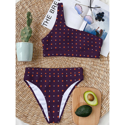 Halloween Stars Pattern Print One Shoulder Bikini Top