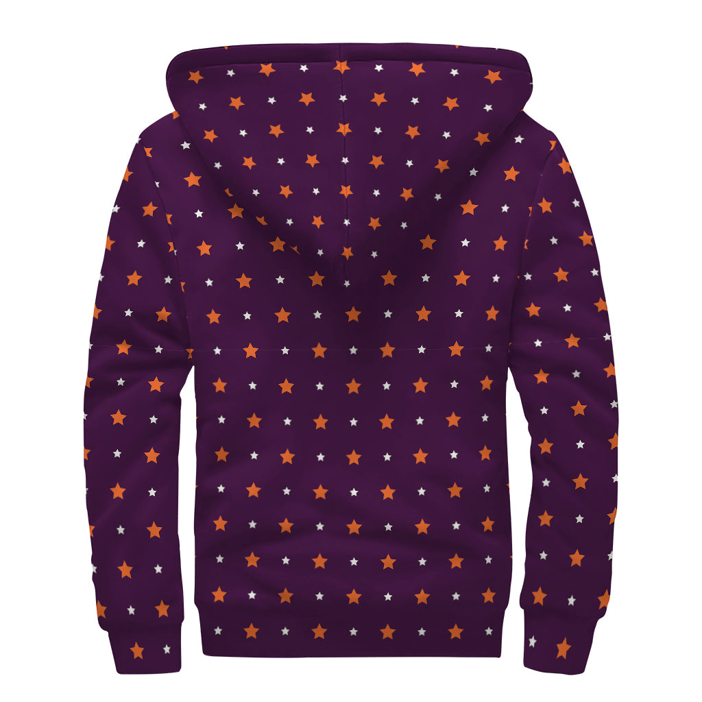 Halloween Stars Pattern Print Sherpa Lined Zip Up Hoodie