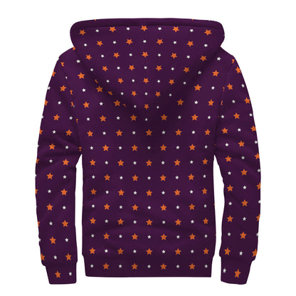 Halloween Stars Pattern Print Sherpa Lined Zip Up Hoodie