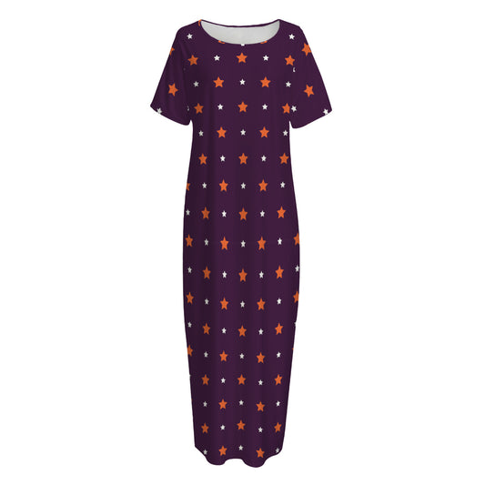 Halloween Stars Pattern Print Short Sleeve Long Nightdress