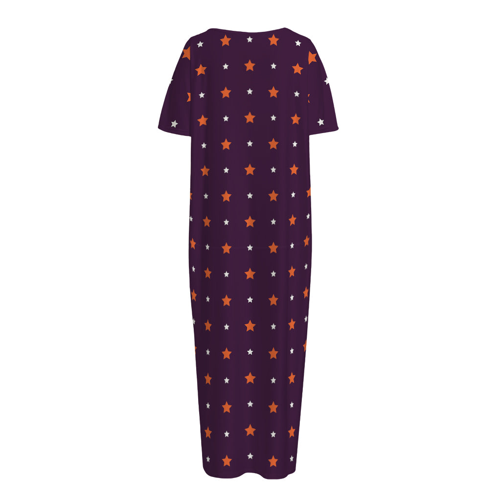 Halloween Stars Pattern Print Short Sleeve Long Nightdress