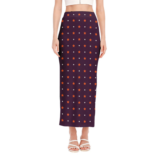 Halloween Stars Pattern Print Side Slit Maxi Skirt