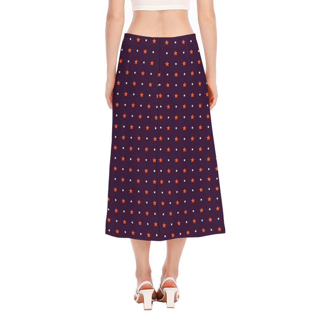 Halloween Stars Pattern Print Side Slit Midi Skirt