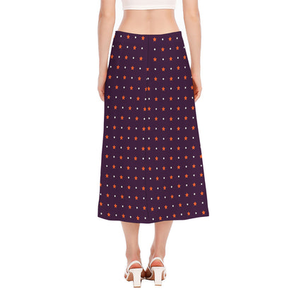 Halloween Stars Pattern Print Side Slit Midi Skirt