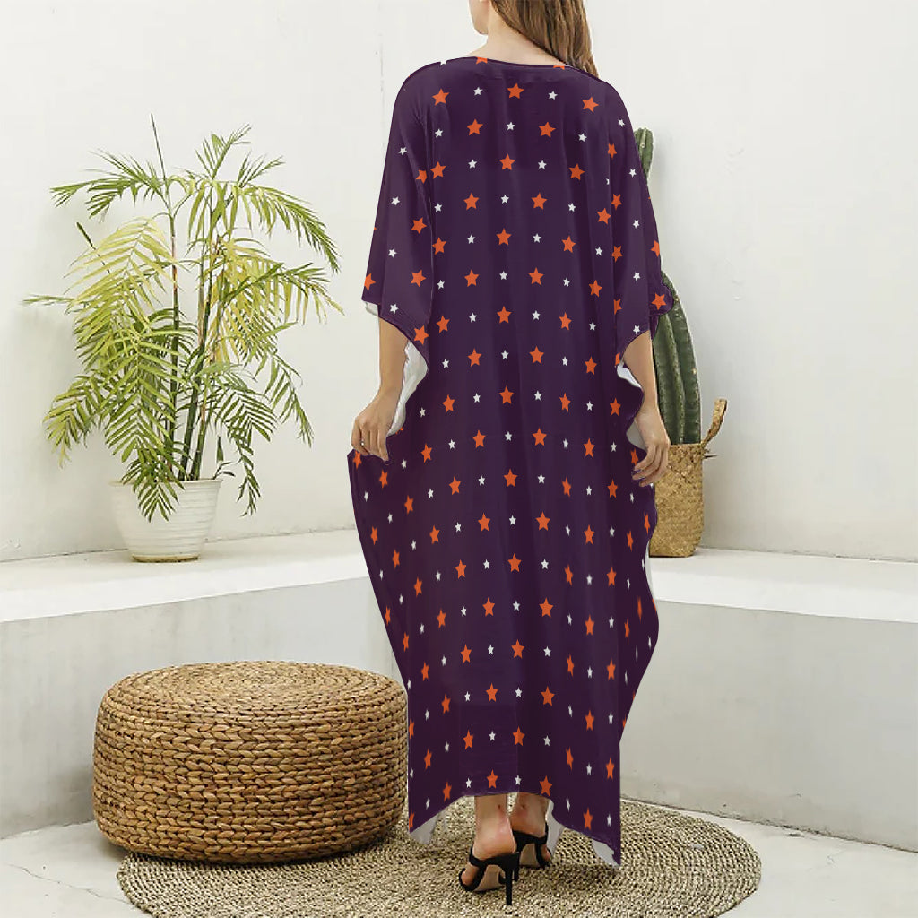 Halloween Stars Pattern Print Silk V-Neck Kaftan Dress