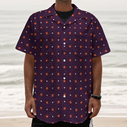 Halloween Stars Pattern Print Textured Short Sleeve Shirt