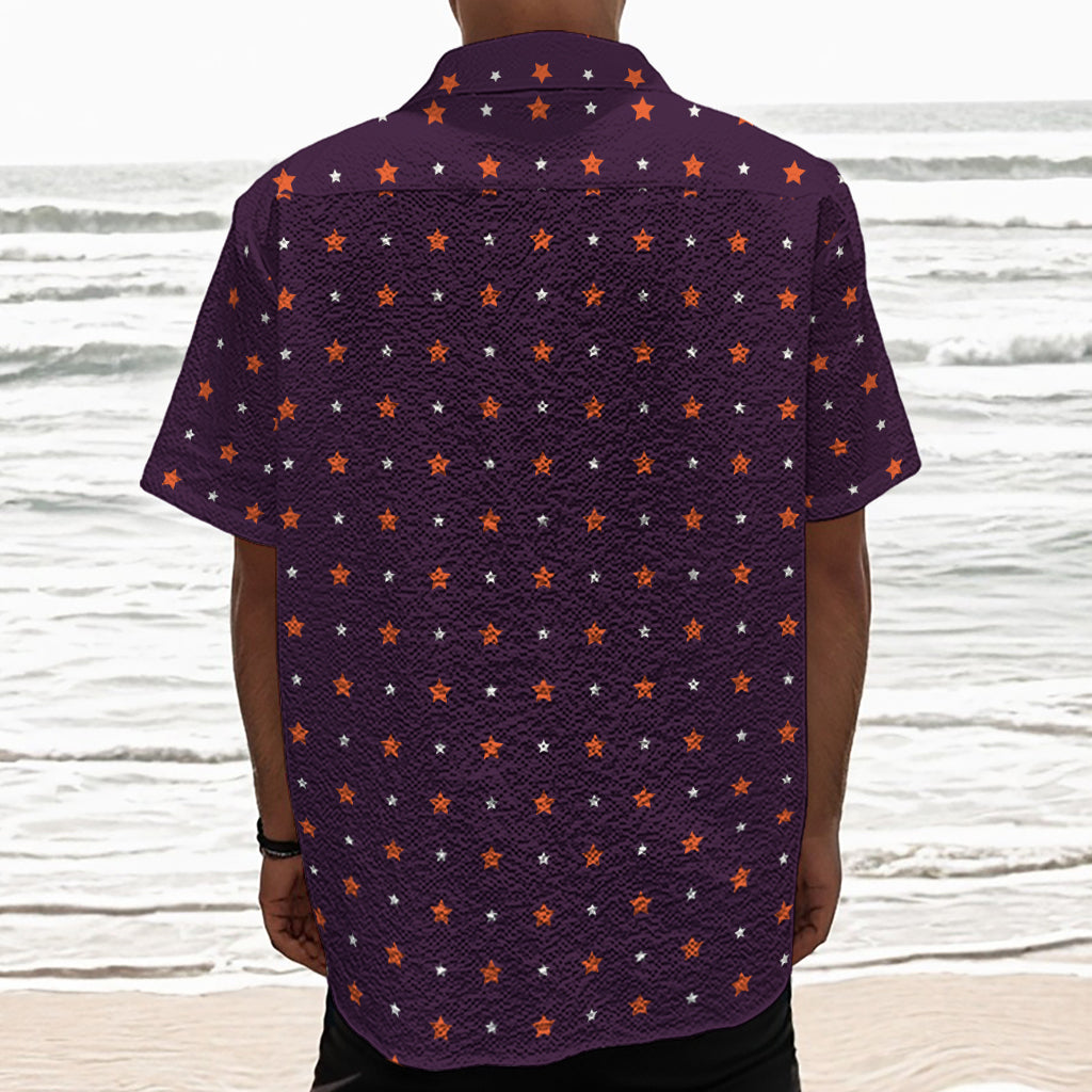 Halloween Stars Pattern Print Textured Short Sleeve Shirt