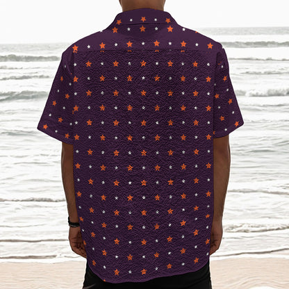 Halloween Stars Pattern Print Textured Short Sleeve Shirt