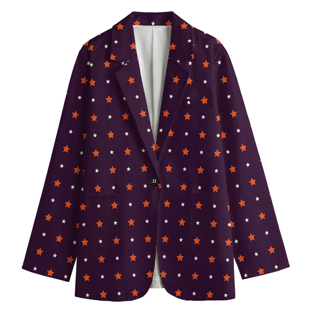 Halloween Stars Pattern Print Women's Cotton Blazer