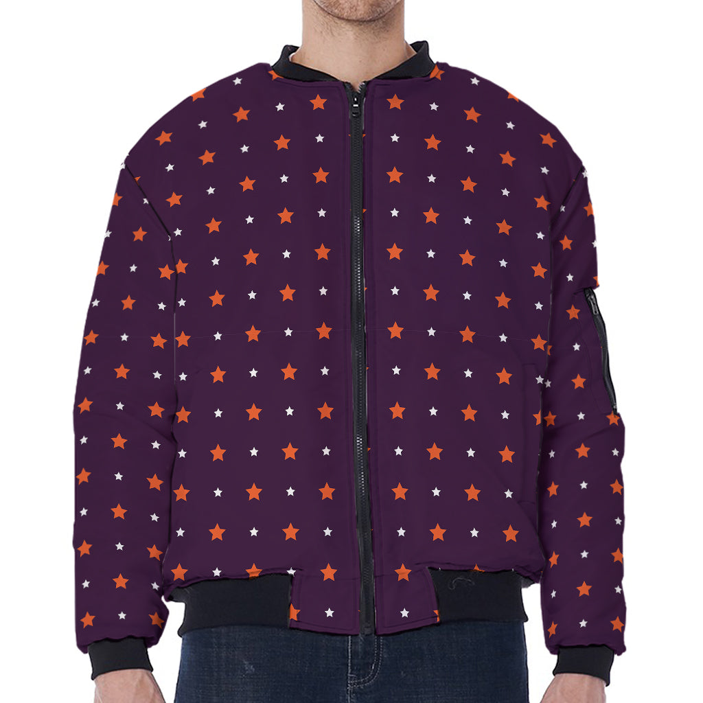 Halloween Stars Pattern Print Zip Sleeve Bomber Jacket