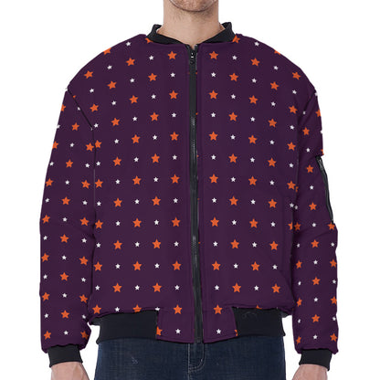 Halloween Stars Pattern Print Zip Sleeve Bomber Jacket
