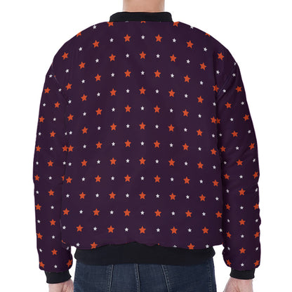 Halloween Stars Pattern Print Zip Sleeve Bomber Jacket