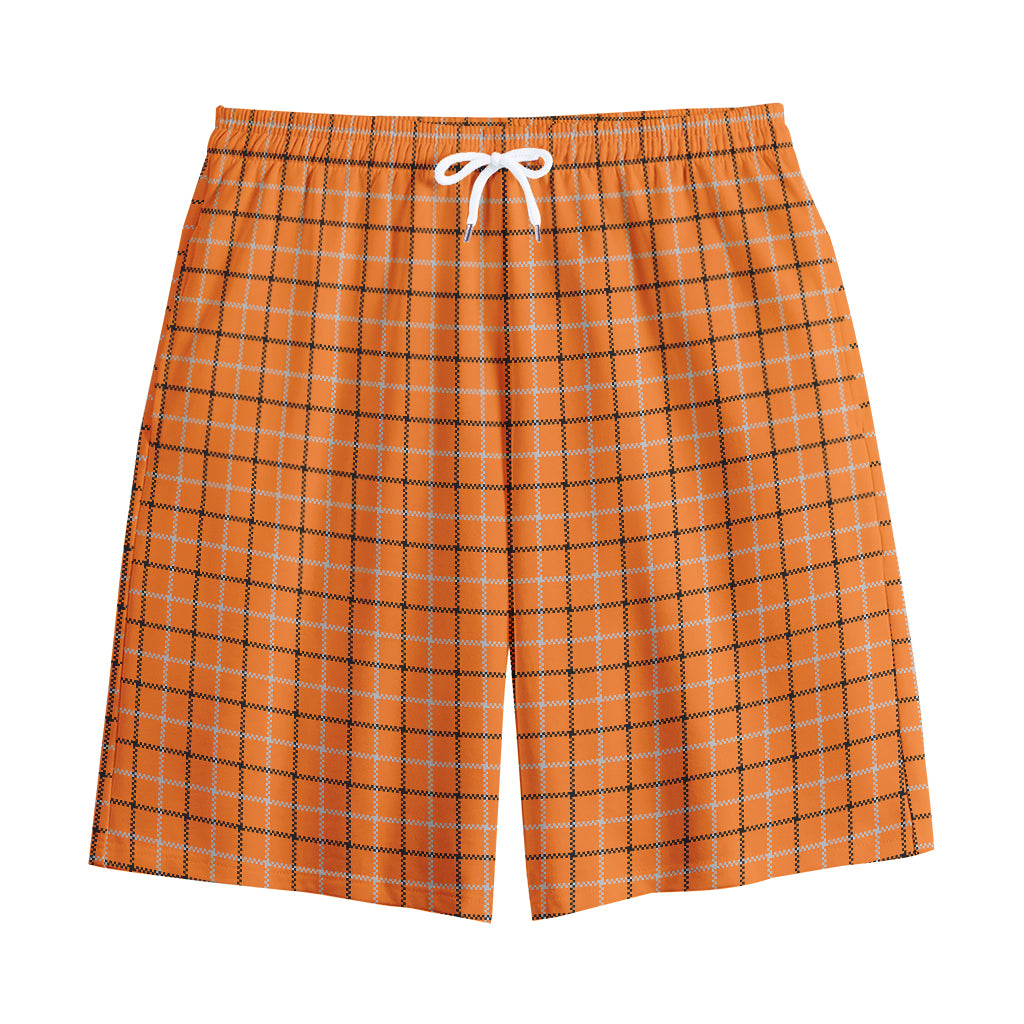 Halloween Tattersall Pattern Print Cotton Shorts