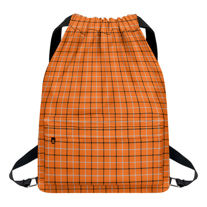 Halloween Tattersall Pattern Print Drawstring Backpack
