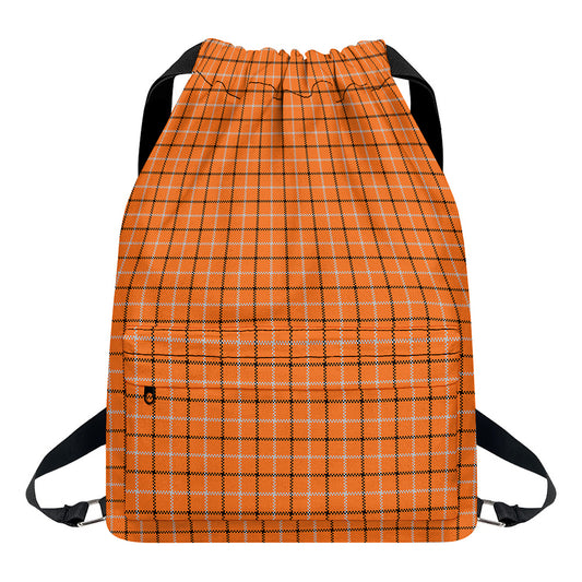 Halloween Tattersall Pattern Print Drawstring Backpack
