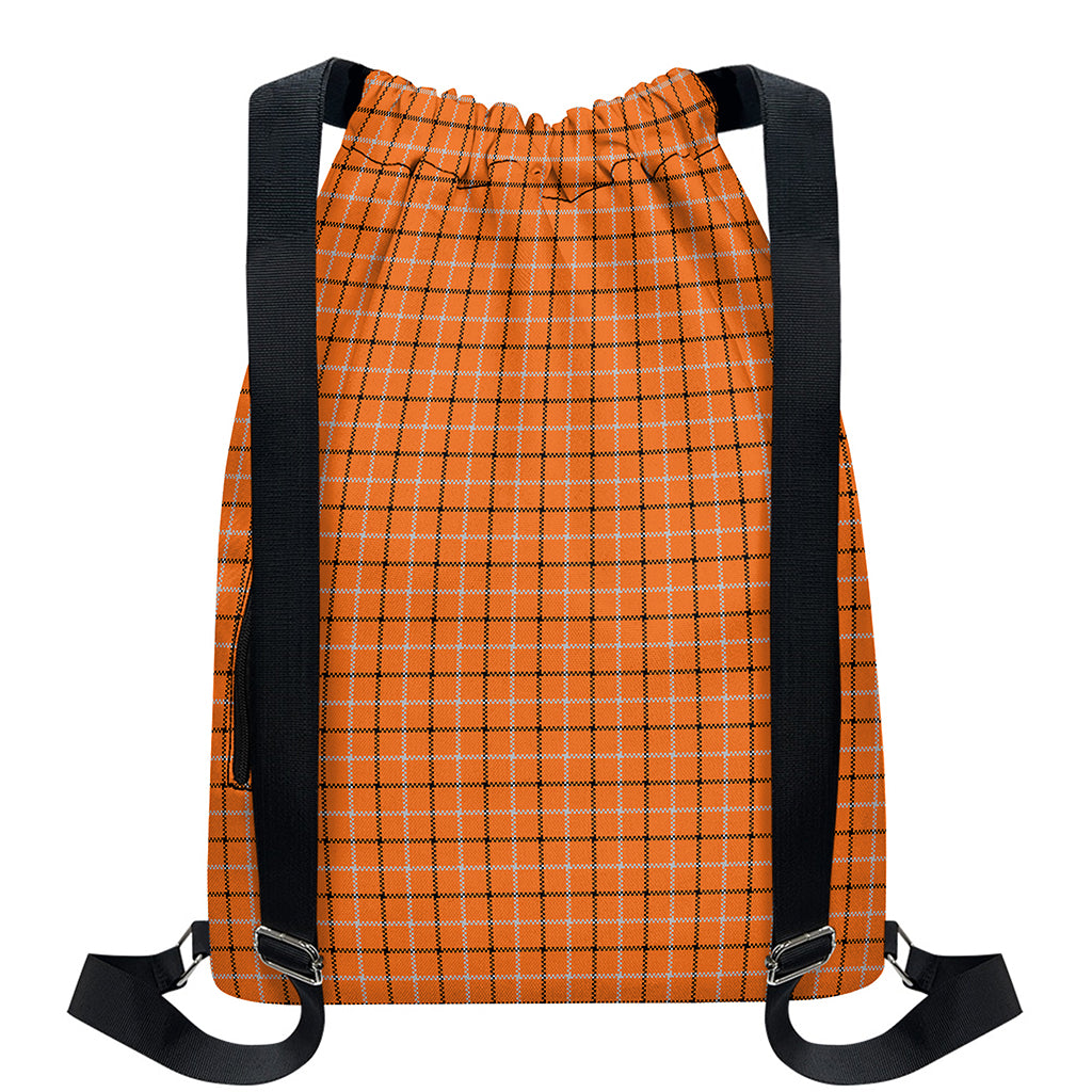Halloween Tattersall Pattern Print Drawstring Backpack