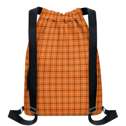 Halloween Tattersall Pattern Print Drawstring Backpack