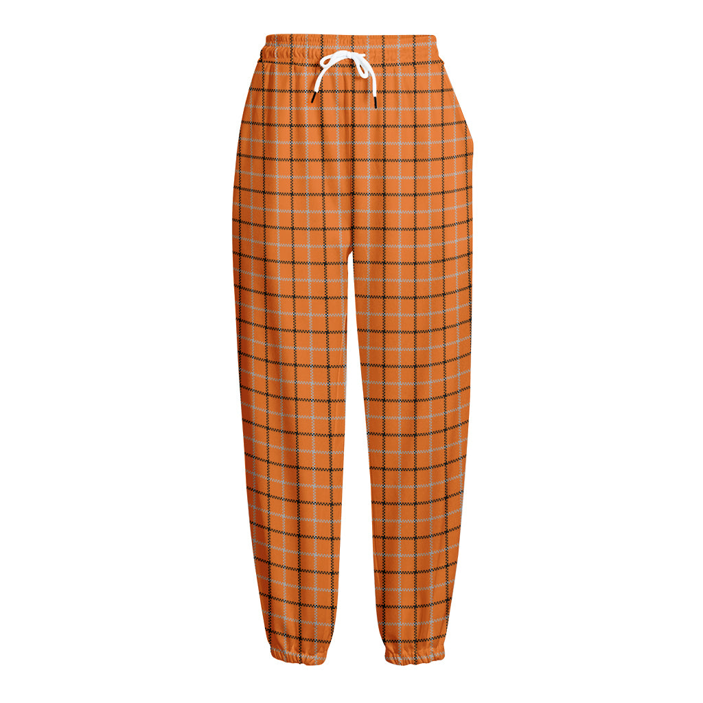 Halloween Tattersall Pattern Print Fleece Lined Knit Pants