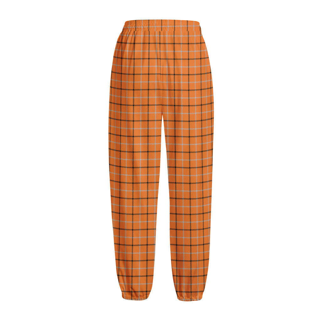 Halloween Tattersall Pattern Print Fleece Lined Knit Pants