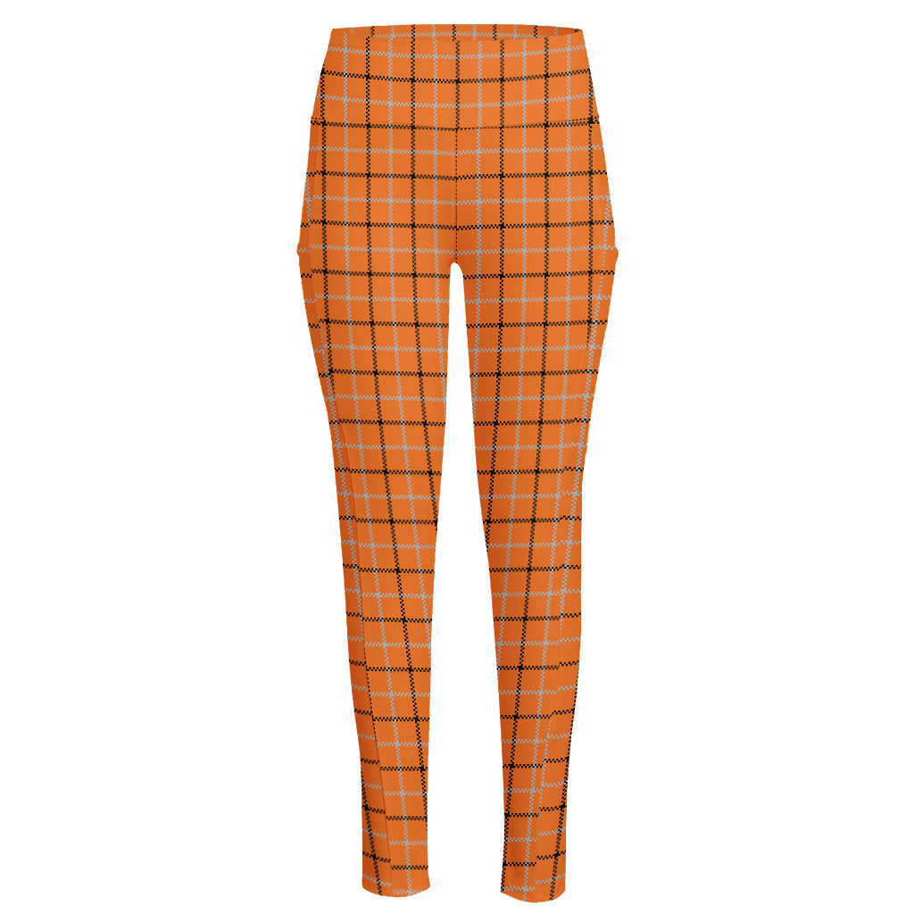 Halloween Tattersall Pattern Print High-Waisted Pocket Leggings