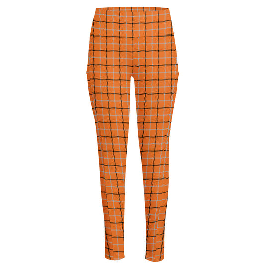 Halloween Tattersall Pattern Print High-Waisted Pocket Leggings
