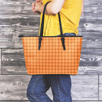 Halloween Tattersall Pattern Print Leather Tote Bag