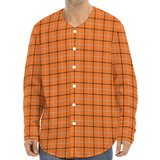 Halloween Tattersall Pattern Print Long Sleeve Baseball Jersey