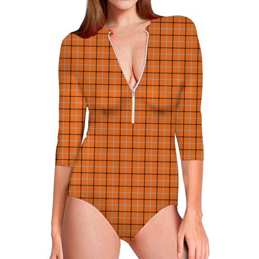 Halloween Tattersall Pattern Print Long Sleeve Swimsuit