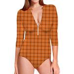 Halloween Tattersall Pattern Print Long Sleeve Swimsuit