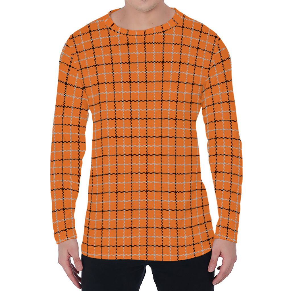 Halloween Tattersall Pattern Print Men's Long Sleeve T-Shirt