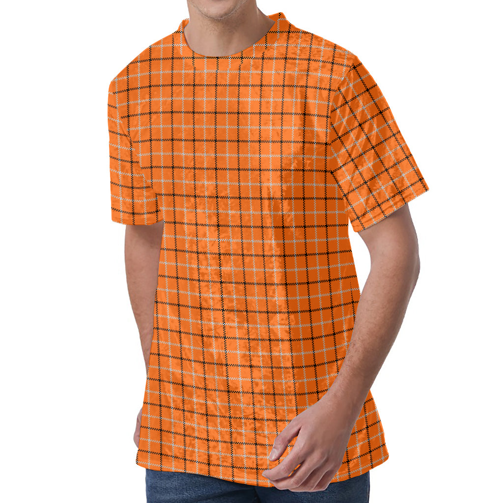 Halloween Tattersall Pattern Print Men's Velvet T-Shirt
