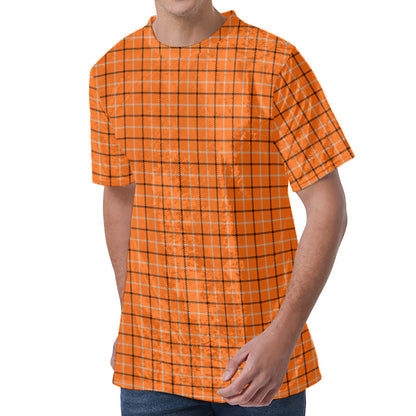 Halloween Tattersall Pattern Print Men's Velvet T-Shirt