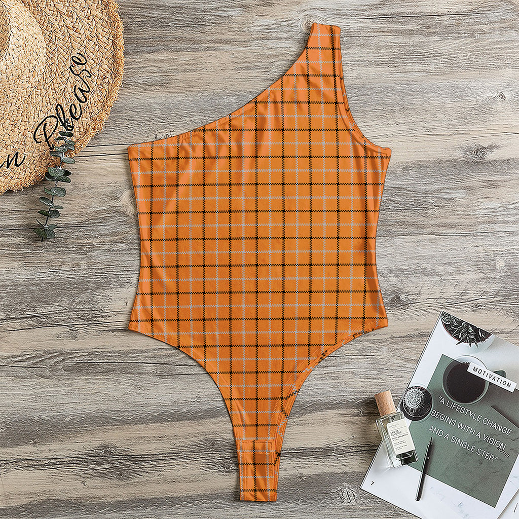 Halloween Tattersall Pattern Print One Shoulder Bodysuit